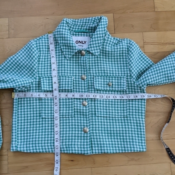 Only houndstooth crop jacket blazer green white size 36 @K - Picture 5 of 13